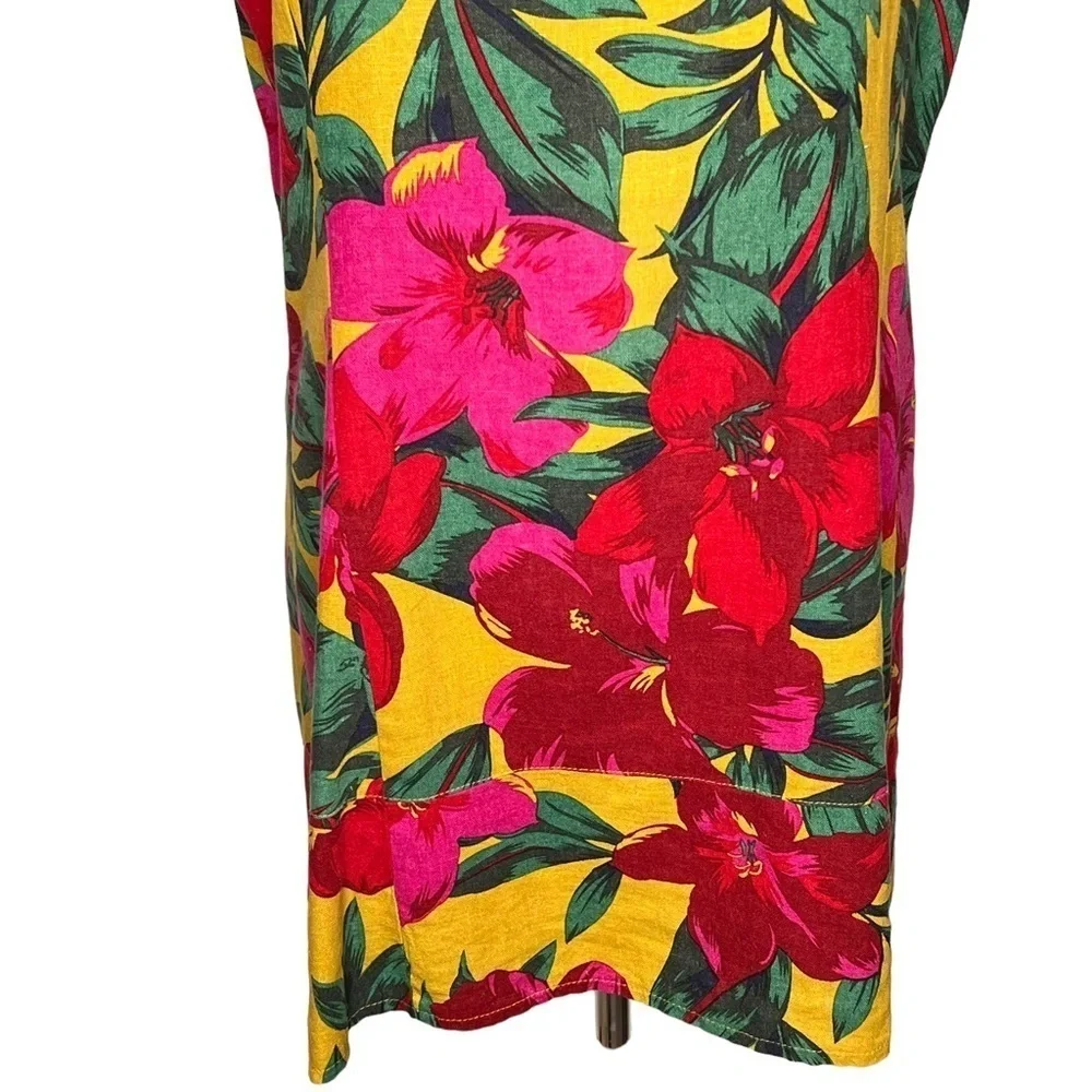 For Cynthia Womens Linen Dress Size Petite Large Hawaiian Tropical Floral Print